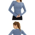 thumbnail image 5 of ClodeEU Women's Long Sleeve Running Tops ,Seamless Yoga Wear, Sportswear Breathable Workout Clothes Blue,Womens Plus L, 5 of 7