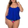 thumbnail image 1 of MAWCLOS Ladies Swimwear Crew Neck Tankini Sets Sleeveless Two Piece Swimsuit Ruched Drifting Plus Size Bathing Suits Royal Blue XXL, 1 of 6