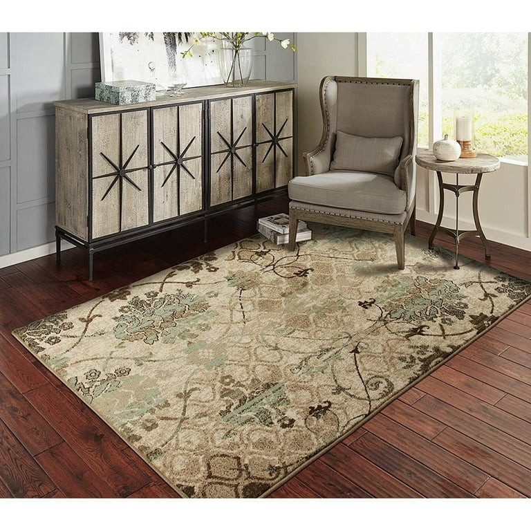 8' X 10' Blue And Beige Floral Stain Resistant Indoor Outdoor Area Rug 8' X 10' Blue And Beige Floral Stain Resistant Indoor Outdoor Area Rug
