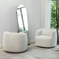 thumbnail image 3 of 34" Wide Beige Bouclé Swivel Barrel Accent Chairs, Set of 2 with Pillow, Modern Upholstered, 3 of 10