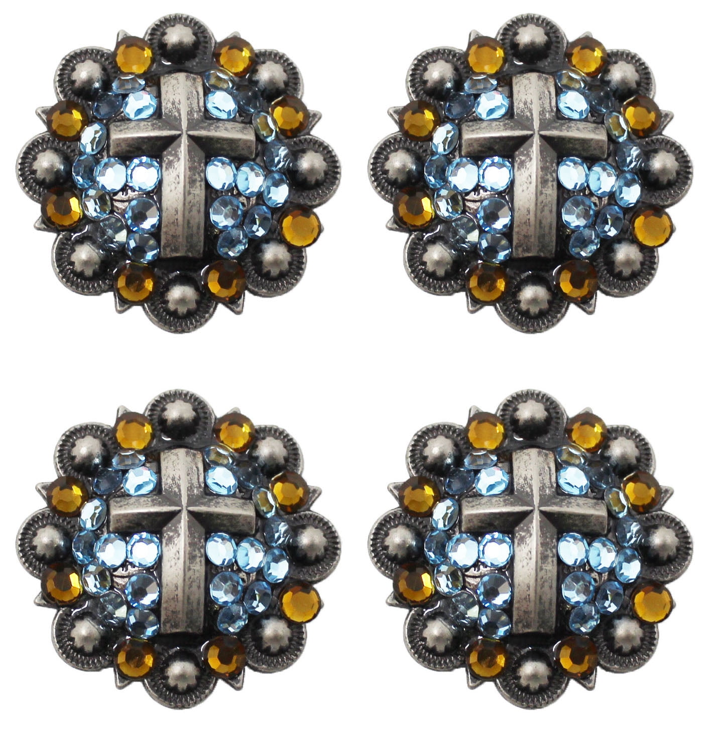 Lot De 6 Conchos Ronds Avec Pierres Rouges Pour Selle Western - Neufs - Inde