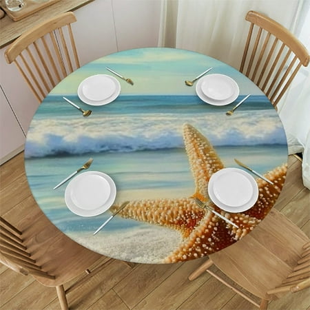 

Patifu Starfish Beach Ocean Round Tablecloth Stain-Resistant Washable Indoor Outdoor Restaurant Wedding Party Waterproof Home Decor 54 -58