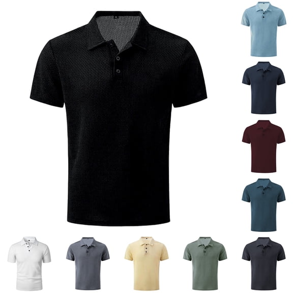 Men's Jacquard Stripe Golf Shirts Quick Dry Short Sleeve Polo Shirt for Men Undershirts