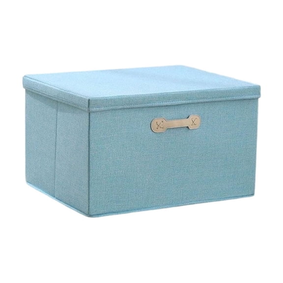 JHyouerji Cotton Linen Storage Box with Lid,16x12x10 Inch Light Blue Foldable Stackable Bin with Handles,Waterproof Large Capacity Organizer for Bedroom Closet Dorm