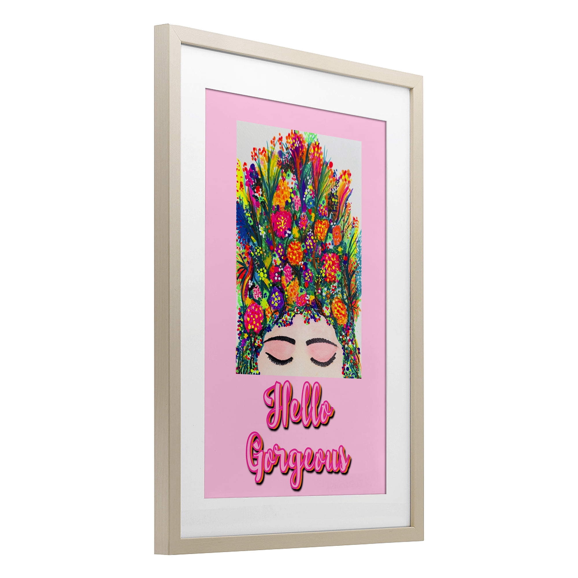 Stupell Industries Hello Gorgeous Floral Woman Birch Framed Print Under Glass, design by Pooja Dave