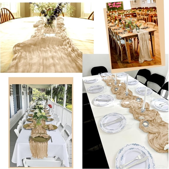 Beige Table Runner Cheesecloth Boho Gauze Long Rustic Sheer Fabric Table Runners for Wedding Party Bridal Shower Farmhouse & Home Decor