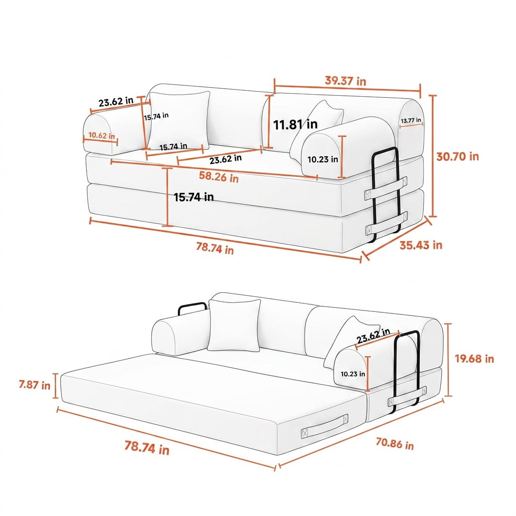 Hommoo Modern Convertible Sleeper Sofa Couch Bed, Compressed Corduroy Fabric Floor Sofa Couch with Fixed-Shape Frame, Grayish Green