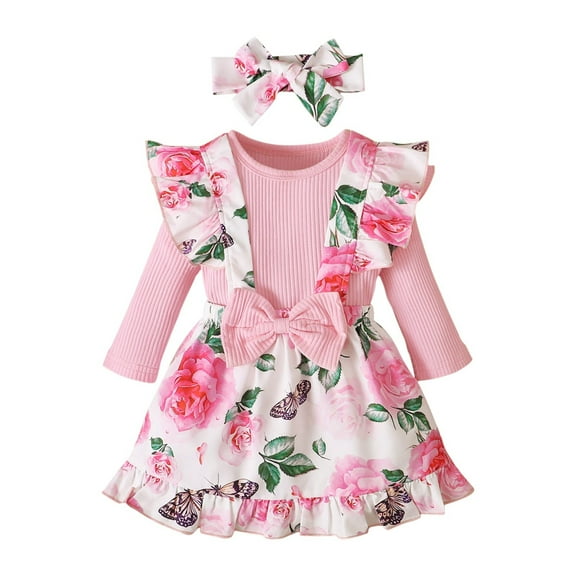 Mercatoo Girls Flower Long Sleeve Dress Pageant Princess Fall Dresses with Floral Headband Wedding Birthday Baptism Dress