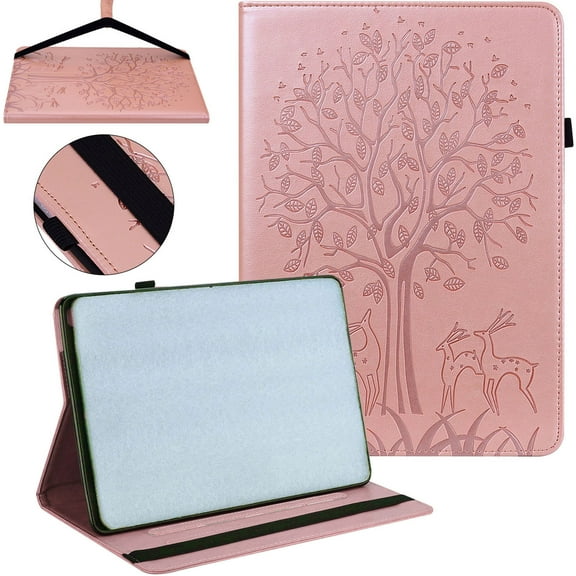 SaniMore Case for Samsung Galaxy Tab A8 10.5" 2022 SM-X200/X205, PU Leather Case with Embossed Butterfly TPU Back Card/Pen Holder Anti-slip Stand Full Protective Fashion Wallet Case, Rosegold
