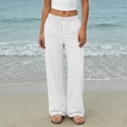 thumbnail image 5 of Womens Summer Palazzo Pants Wide Leg Loose Fit Flowy Beach Trousers Pleated Elastic Waist with Pockets for Travel,White,XXL, 5 of 8