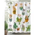 thumbnail image 2 of Cute Cat Shower Curtain, Green Potted Plant Butterfly Botanical Rustic Waterproof Shower Curtain Set with 12 Hooks Lightweight Washable Fabric Shower Curtains for Bathroom 60x72 Inches, 2 of 6