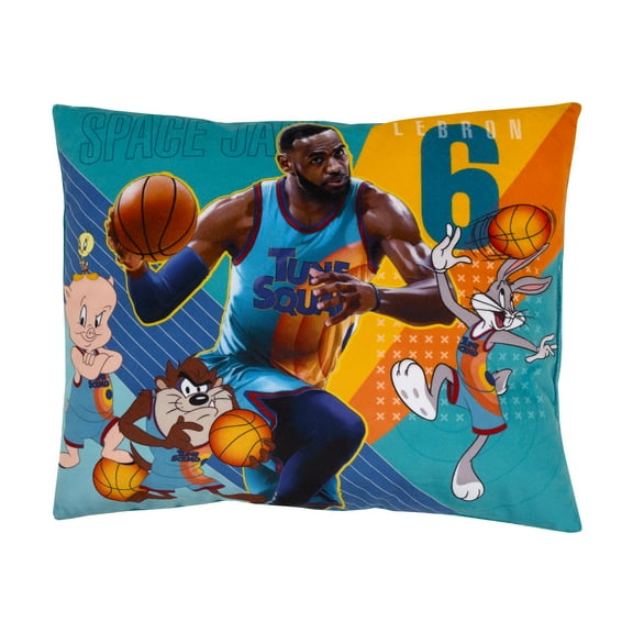 Warner Bros. Space Jam Plush Blue and Orange Decorative Toddler Pillow, Boy, Rectangle, 1 Count
