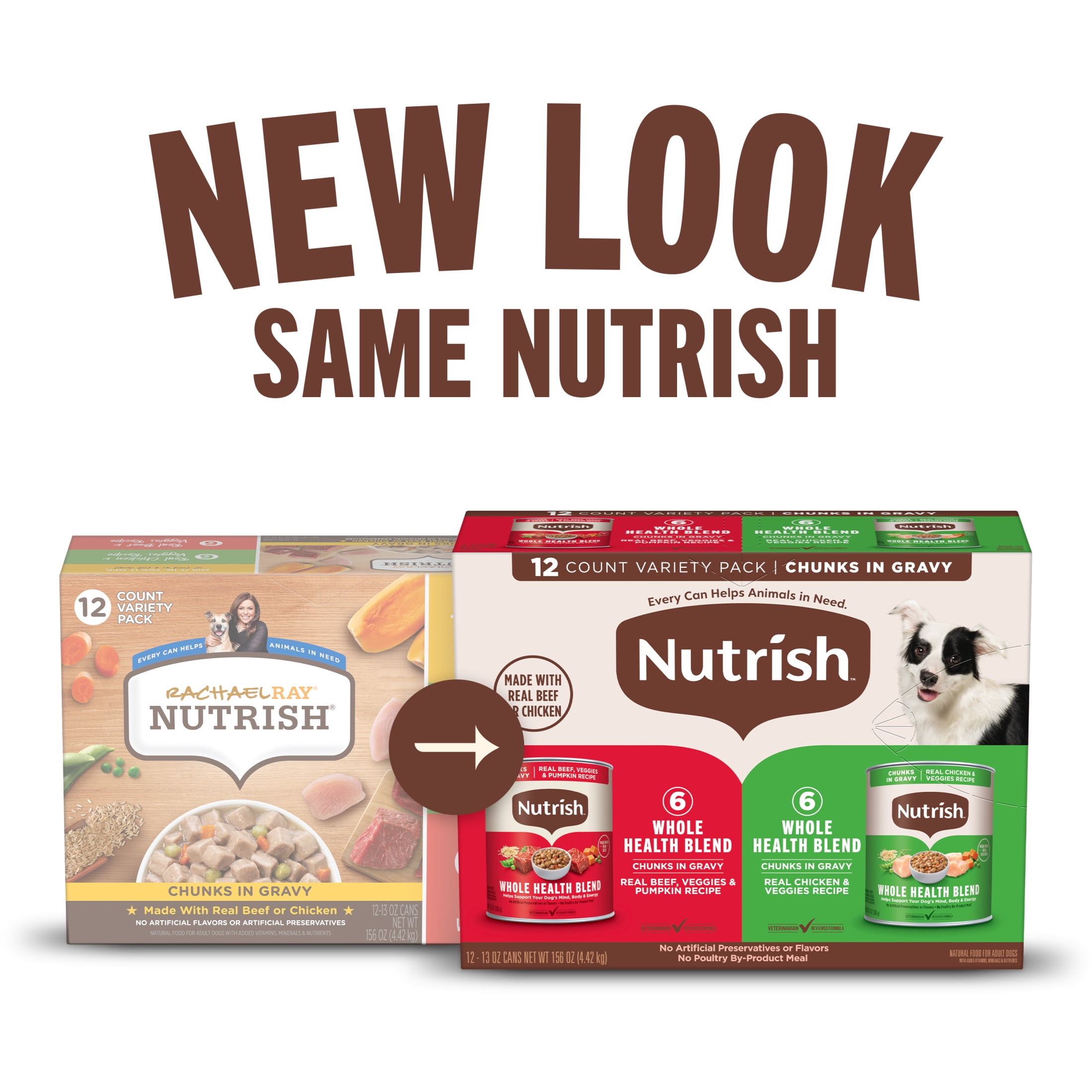 Nutrish Whole Health Blend Chunks in Gravy Variety Pack Wet Dog Food, 13 oz. Can, 12 Count (Rachael Ray)