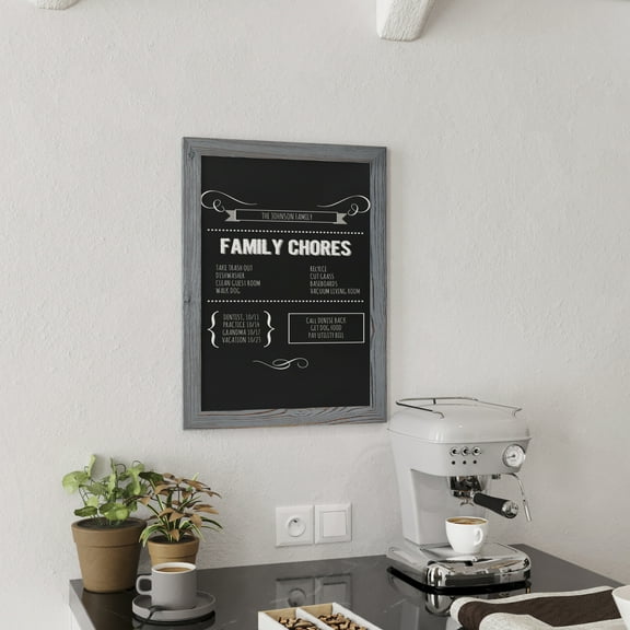 HBCY Creations Rustic Grey Magnetic Wall Chalkboard, 18" x 24", Framed Decorative Chalkboard with Eraser - For Kitchen, Weddings, Restaurant Menus and More!