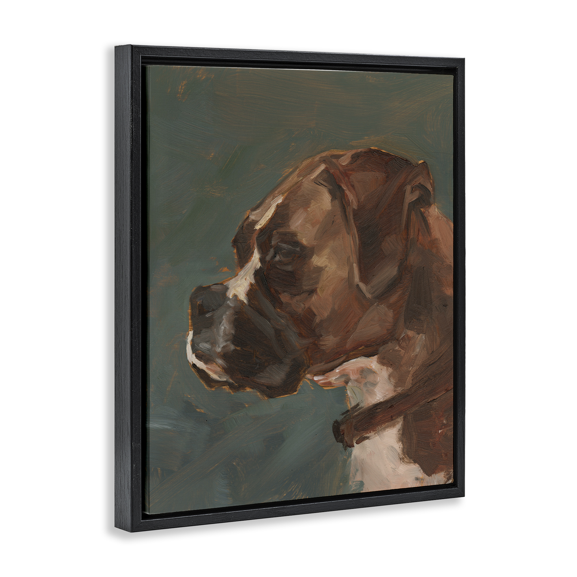 Stupell Industries Bulldog Gazing Portrait Animals & Insects Painting Black Floater Framed Canvas Art Print Wall Art, 17 x 21