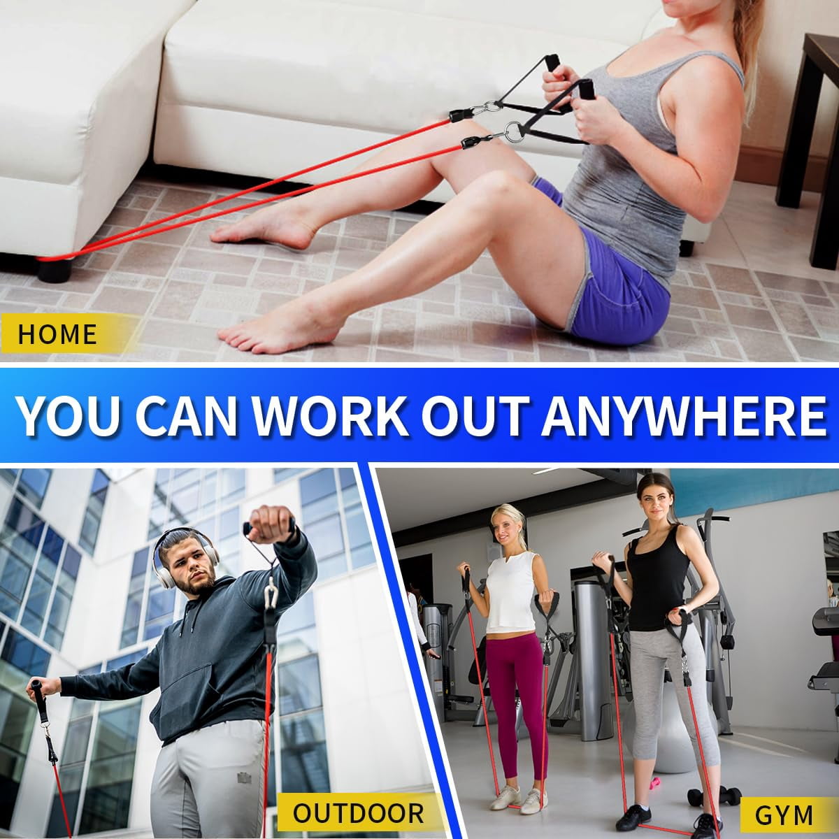 Resistance Bands Set with Handles - Exercise Bands Home Gym Strength Training Equipment, Includes Door Anchor & Ankle Straps for Full Body Workout Bands, Physical Therapy