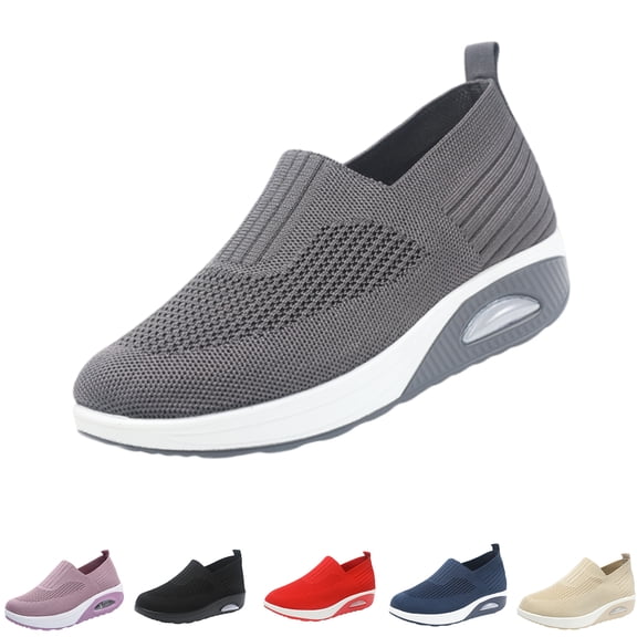 Domzle Women Orthopedic Sneakers Walking Shoes,Mesh Breathable Arch Support Slip-on Light Air Cushion Orthopedic Sneakers Shoes Blue