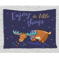 thumbnail image 1 of Enjoy the Little Things Tapestry, Hand Drawn Elk Cartoon Grazing in the Rain and Calligraphy Message, Wall Hanging for Bedroom Living Room Dorm Decor, 60W X 40L Inches, Multicolor, by Ambesonne, 1 of 2