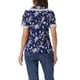 thumbnail image 3 of CAMISA CHIC Floral para Mujeres de Manga Corta con Cuello Peter Pan de Encaje, Blusa con Botones, Azul Marino L, 3 of 6