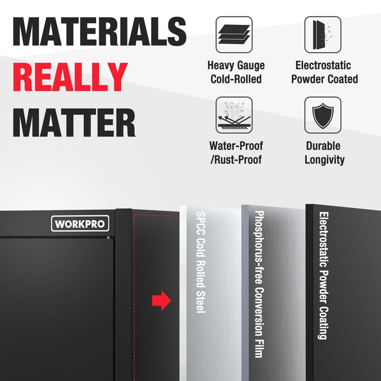 WORKPRO Black Small Industrial Metal Storage Cabinet with Doors and Shelves,Garage Cabinet with Lock for Home, Warehouse, Office, Shop, Solid Packed