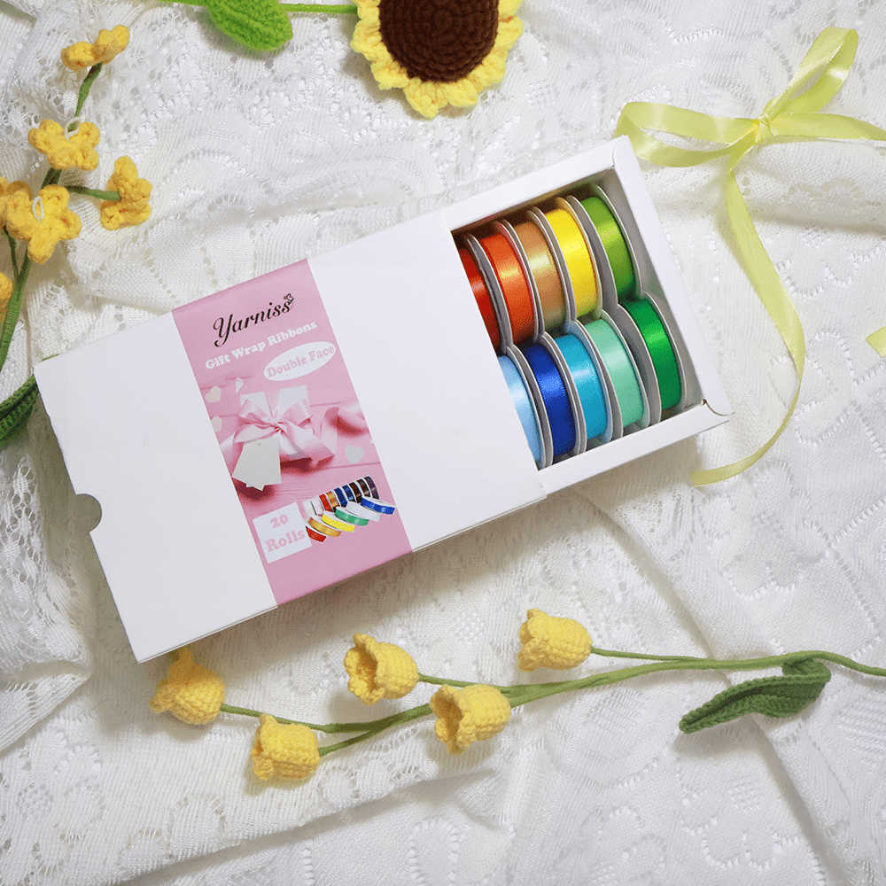Yarniss Satin Ribbon Roll, 3/8 Inch, Double Faced Polyester, 20 Rolls, 100 Yards, for Crafts & Gift Wrapping