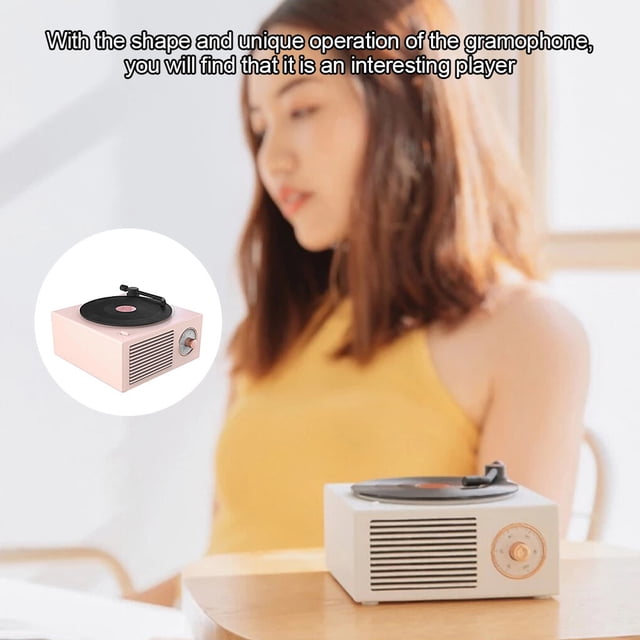 Turntable Universal Multicolor Wireless Speaker Stereo Sound Box for Household Charging Record Player Home Studio Desktop Hotel Shop Pink