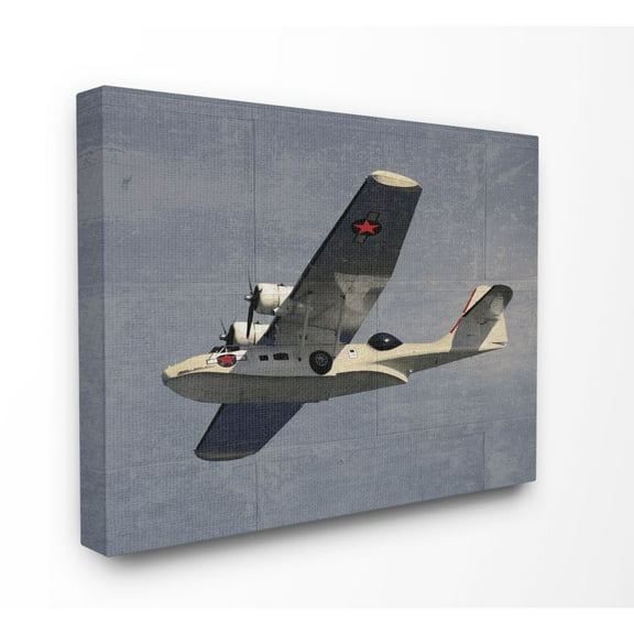 The Kids Room by Stupell Kids Military Plane Vehicle Blue Design Canvas Wall Art by Daphne Polselli