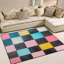 Yayeee Area Rugs for Living Room 6.7'x4.8' Non Slip Washable Bedroom Floor Carpet, Pink Checkered Pattern
