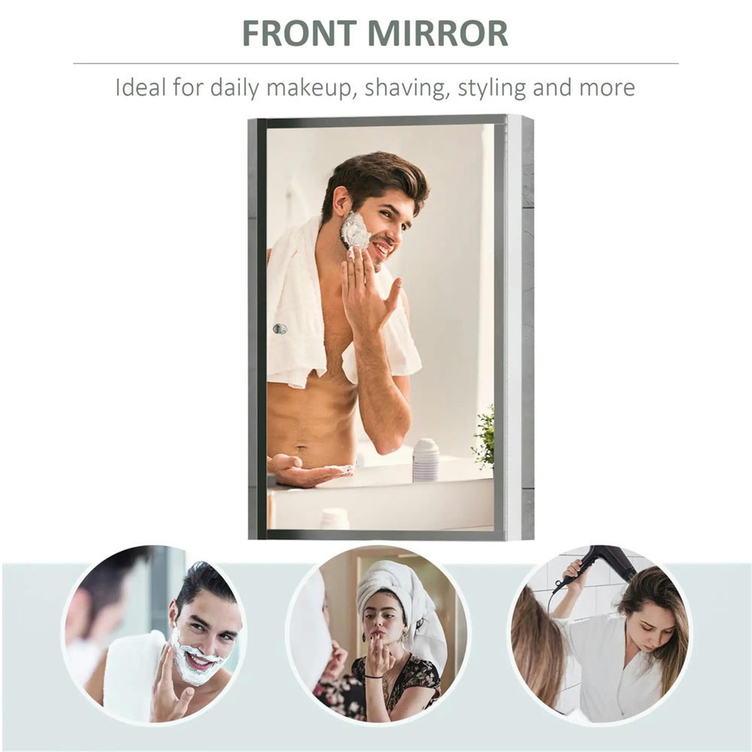 Demi Bonn Wall-Mounted Medicine Cabinet, 16"x24" Stainless Steel Frame, Single Door for Bathroom Storage Organizer, Silver