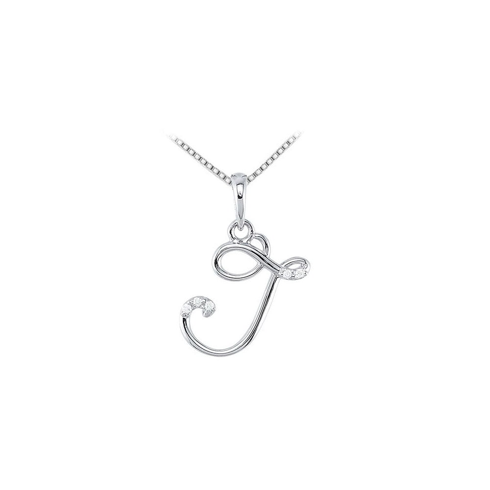 14K White Gold Script Letter J with 