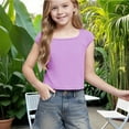 thumbnail image 4 of Piuwrlz Summer Short T Shirt Sleeve Kid Girl Boy Purple T-Shirt Square Collar Shirt Top Purple Size 130, 4 of 9