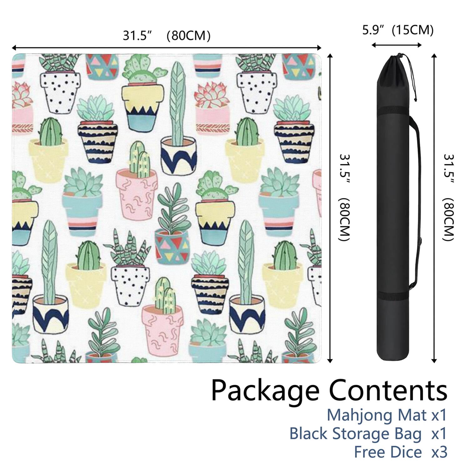 Square Plants Pattern Table Mat 31.5x31.5 Inches Crafted from Rubber with Anti-Slip Non-Skid Texture and Noise Reducing Features for Cards Board Games