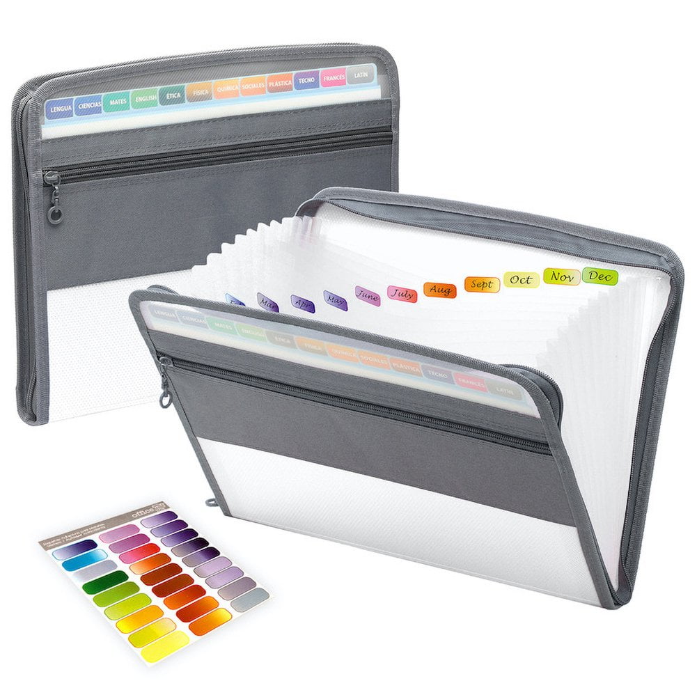 13 Pockets Accordion File Organizer with Hidden Handle, Expanding File Folder with Zipper & Labels, Portable Fabric Document Organizer/File Folders Fits for Letter Size / A4 Paper