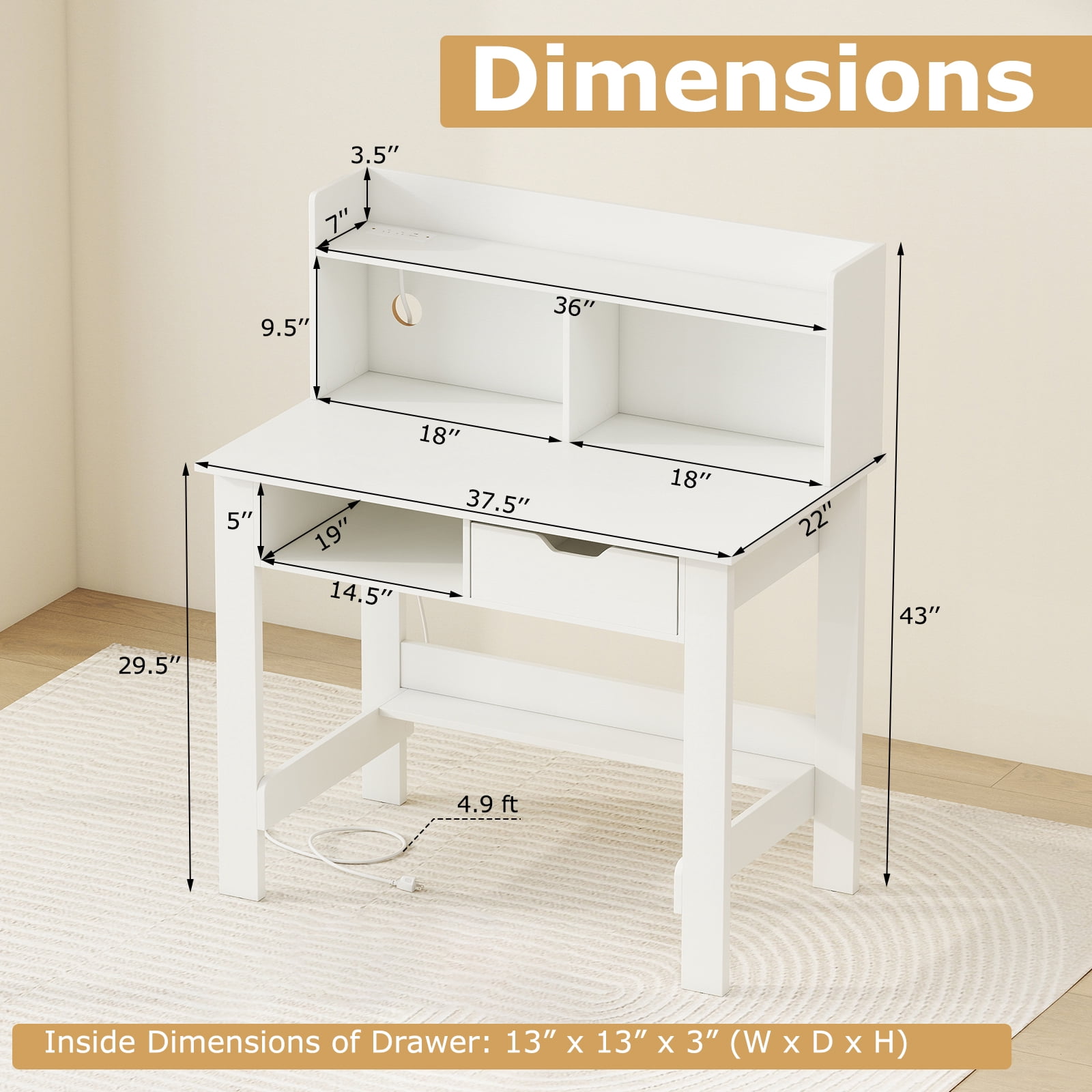 Giantex Computer Desk w/Hutch, Home Office Desk w/Power Outlets & USB Ports, Modern Laptop PC Table, White
