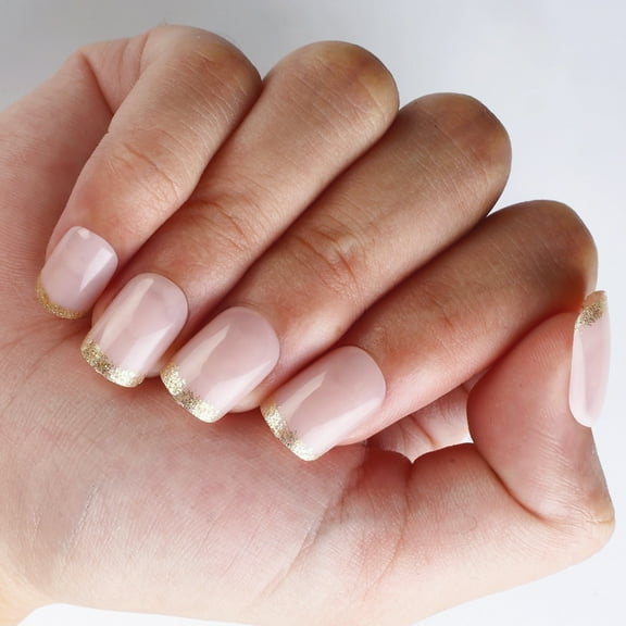 Huhudde 24 Pcs French Tip Press On Nails Short Square False Nails Reusable Acrylic Nails Glossy Full Covers Stick On Nails