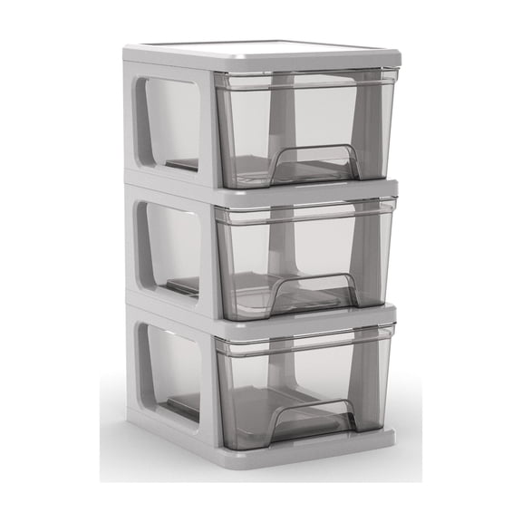 Starplast Knock Down Medium Storage Cart with Drawers, Silver Plastic