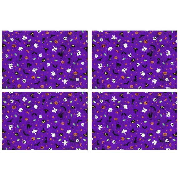 Purple Halloween Pattern Summer Placemats Table Placemats Set Of 4-Linen Kitchen Washable Placemats Table Mats 11.8"x17.7" Non-Slip Heat Resistant