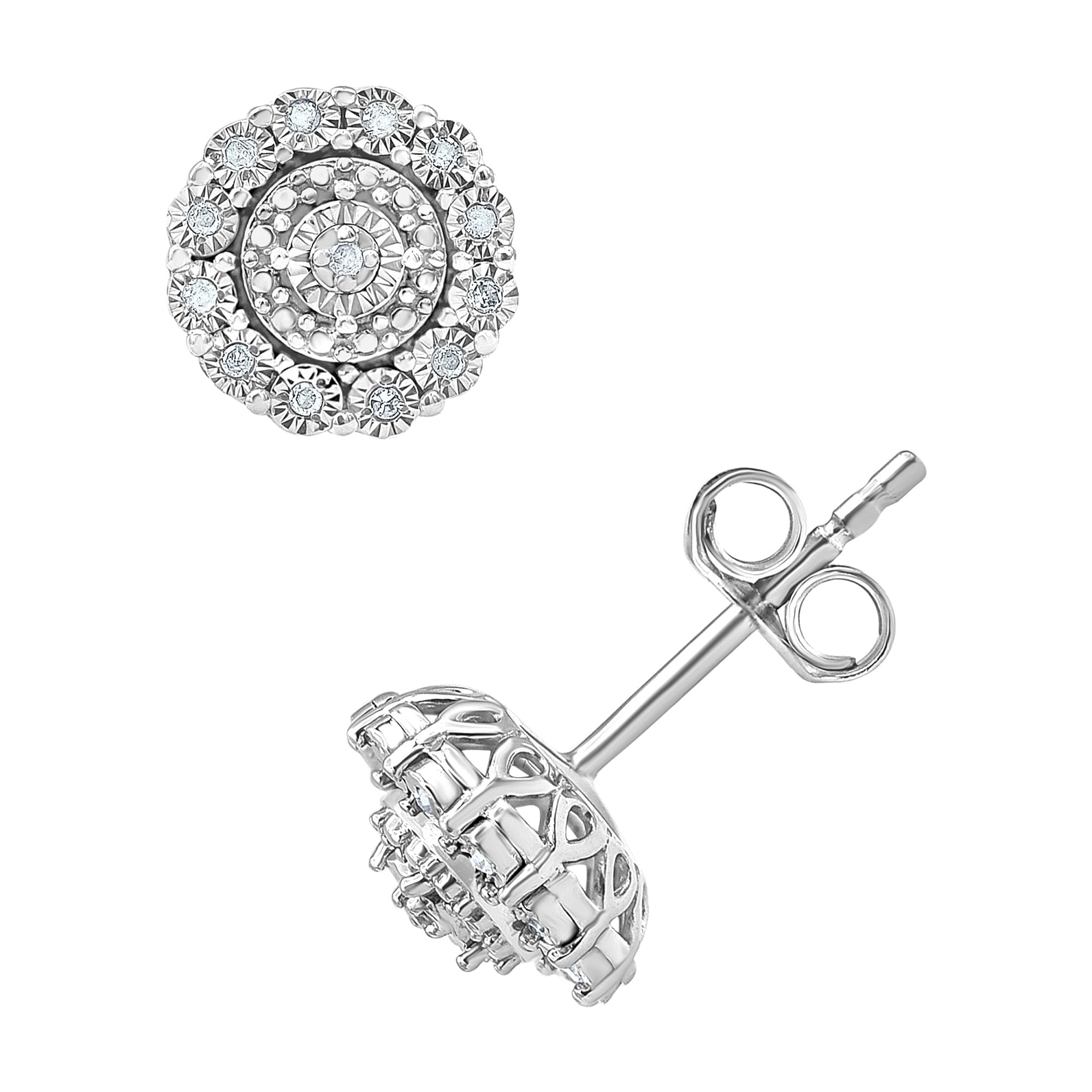 Brilliant Diamonds 1/10 ct. White Gold Plated over Silver Round Diamond Stud Earrings for Women