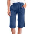 thumbnail image 4 of Inglocry Bermuda Shorts for Women 2026 High Waisted Drawstring Trendy Stretchy Denim Shorts Knee Length Cutoff Loose Fit Long Short Pants Royal Blue M, 4 of 5