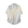 thumbnail image 4 of YueHuiYing Men's Cotton-Linen Blend Casual Relaxed-Fit Fashion Button-Pocket Short-Sleeve Stand-Collar Shirt, 4 of 5