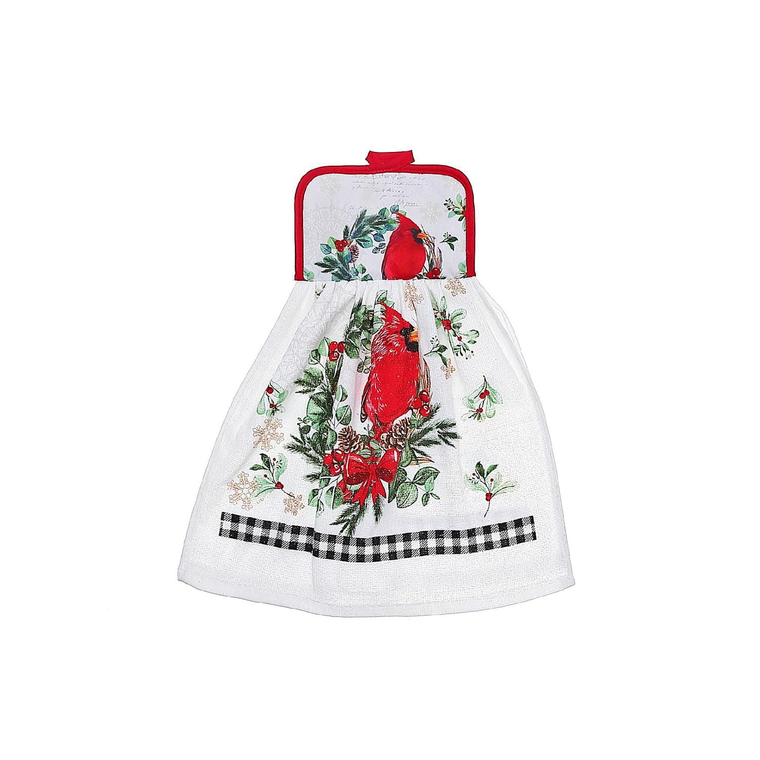 Christmas Tie Hand Towel Cardinal Wreath - Set of 4