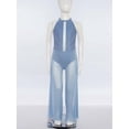 thumbnail image 3 of TTAO One Piece Rompers Overall for Girls Rhinestones Dance Bodysuit Disco Party Wide Leg Pants Playsuit Dusty Blue 14, 3 of 7