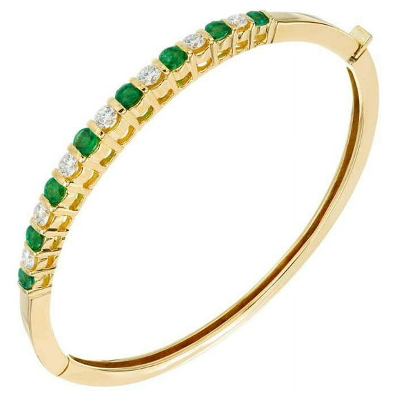 1.20 Carat Emerald Simulated Diamond Bar Set Yellow Gold over sterling silver Hinged Bangle Bracelet