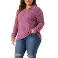 thumbnail image 4 of Agnes Orinda Women's Plus Size Loose Polo V Neck Long Sleeve T Shirts Tops Collared Ribbed Brushed Top Sweater Casual, 4 of 5