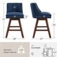 thumbnail image 6 of DONICK Swivel Counter Height Bar Stools,Modern Fabric Upholstered Nailhead Wood Legs for Dining Room,Island,Bar,Kitchen(Blue,Set of 4), 6 of 11
