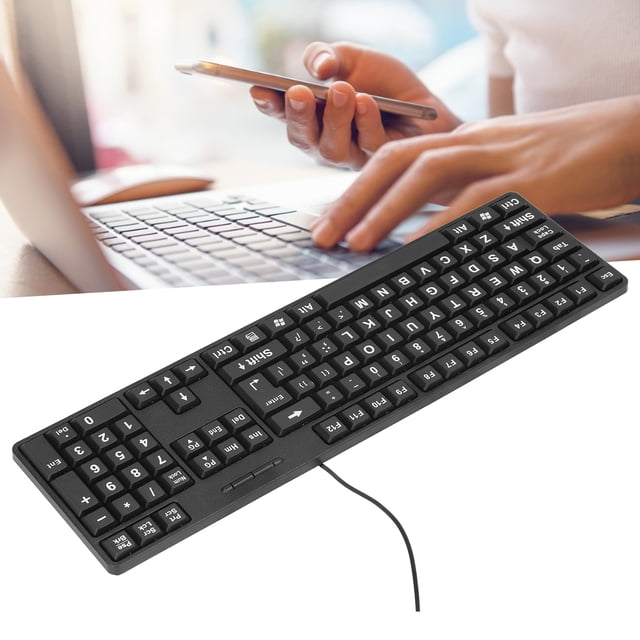 Wired Keyboard, Wired Large Print Keyboard 104 Keys Exquisite Craftsmanship for Desktop Computer for Laptop for Elderly