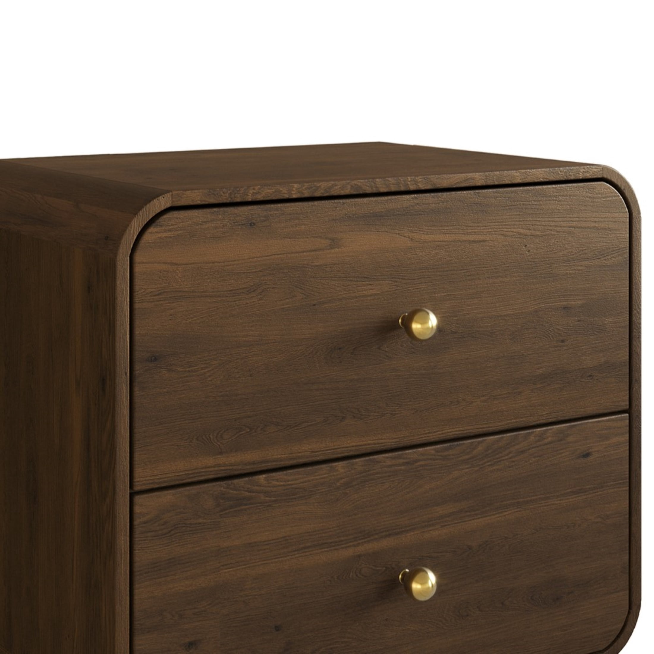 Castle Place Mid-Century 2 Drawer Wooden Nightstand, Brown