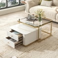 thumbnail image 2 of Nesting Coffee Table Set of 2, Square Coffee Table with Drawers and Electroplated Gold Legs, Modern End Tables, Living Room Side Tables for Bedroom Apartment, 2 of 9