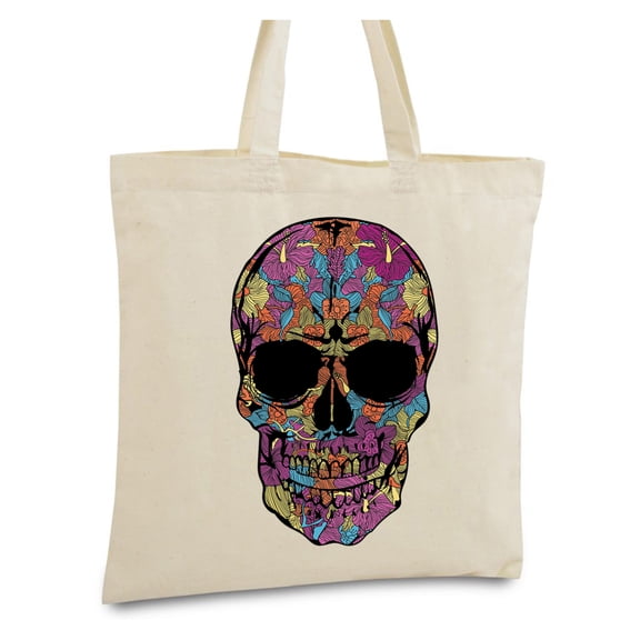 Awkward Styles Black Flower Skull Bags Skull Canvas Tote Bag Skull Gifts Day of Dead Skull Accessories Gothic Gifts for He Dia de Los Muertos Accessories