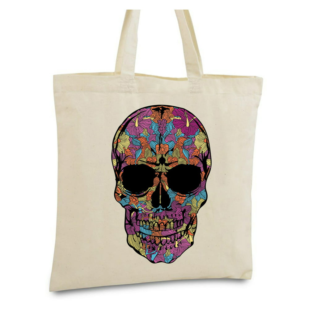 Awkward Styles Black Flower Skull Bags Skull Canvas Tote Bag Skull ...